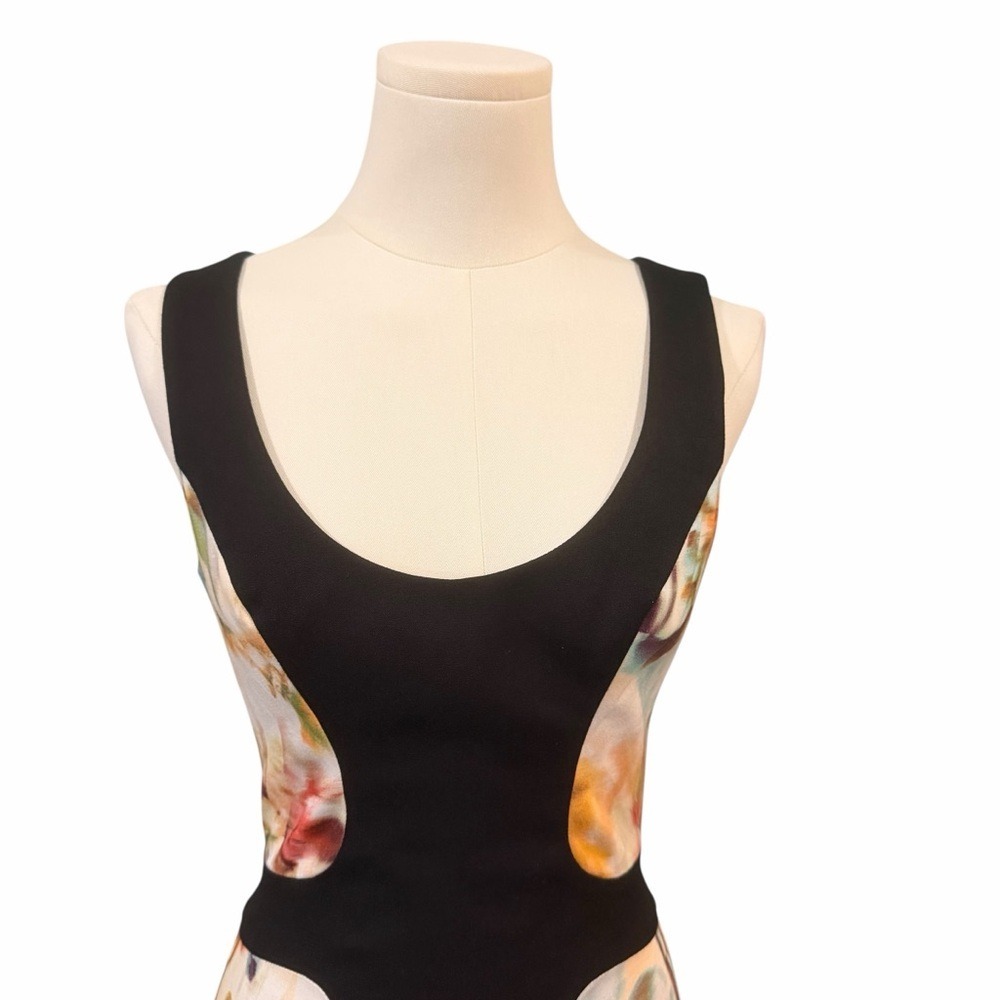 Black Halo Sheath Dress Sleeveless Color Block Floral Printed Fitted Size 2 - Picture 4 of 16